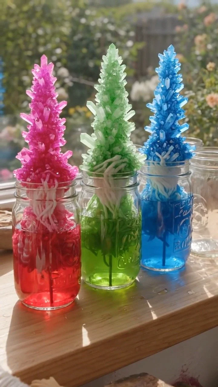 Baking soda rainbow crystal garden grows into a vibrant landscape full of sparkling colors ✨ Watch crystals spread and form a magical rainbow effect. Save this fascinating experiment! #CrystalGrowing