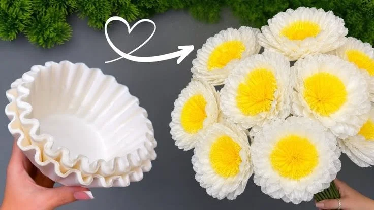 Beautiful Giant Flowers from Coffee Filters & Cupcake Liners 🌼 | Flower made from coffee filters, Giant flower coffee filter, Crafts