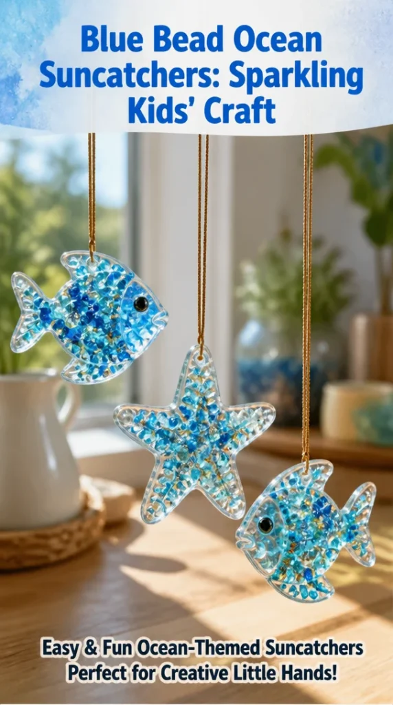 Colorful blue bead ocean suncatchers for kids' craft projects