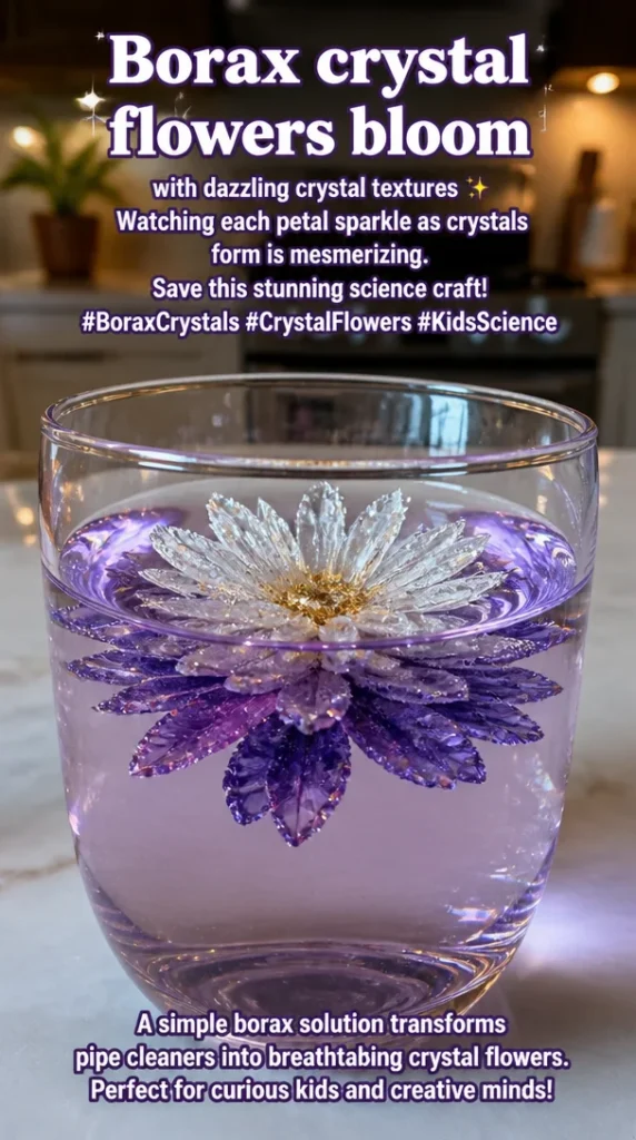 Dazzling Borax crystal flowers blooming with sparkling textures.