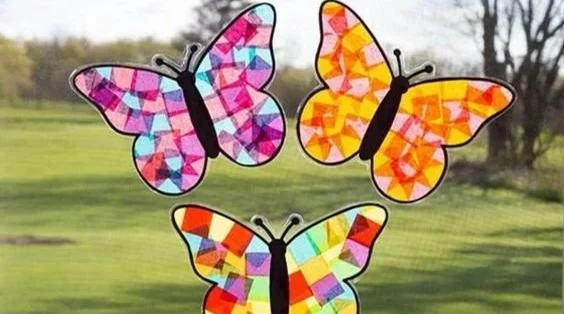 Colorful butterfly window decor enhancing a bright interior space