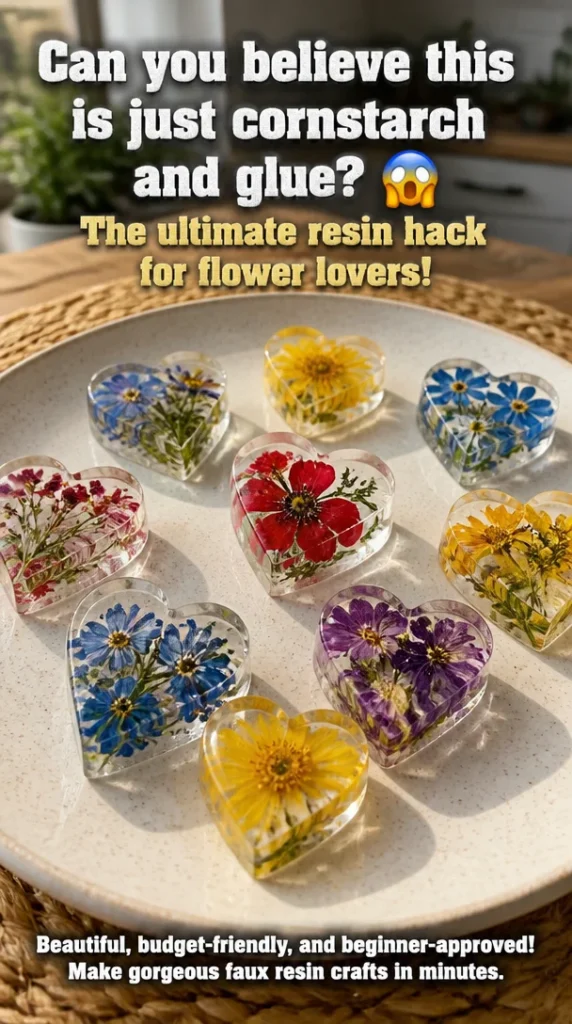 Resin hack using cornstarch and glue to create beautiful flower designs