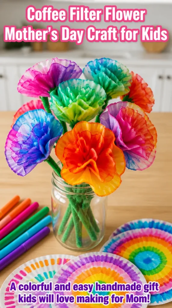 Kids crafting Coffee Filter Flowers for Mother's Day