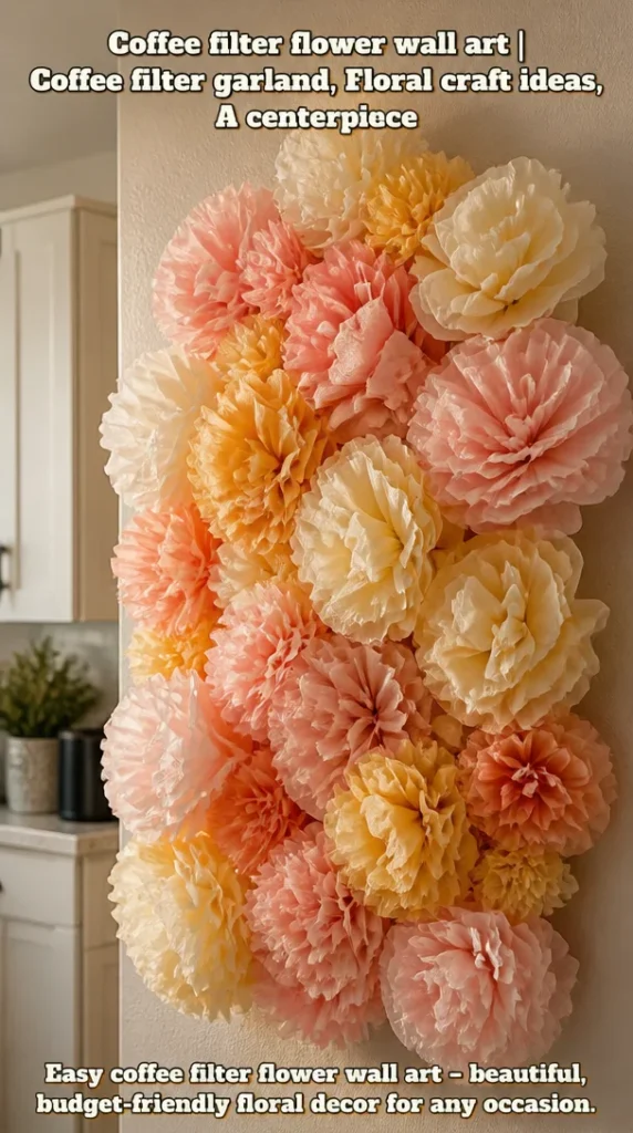 Colorful coffee filter art flower wall decoration and garland for crafts