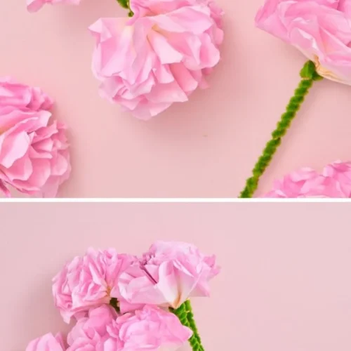 Colorful coffee filter flowers made through a simple DIY project for kids.