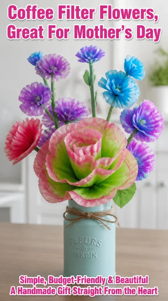 Colorful coffee filter flowers for Mother's Day decorations and gifts