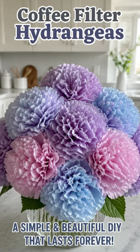 Beautiful coffee filter hydrangeas crafted for vibrant home decor.