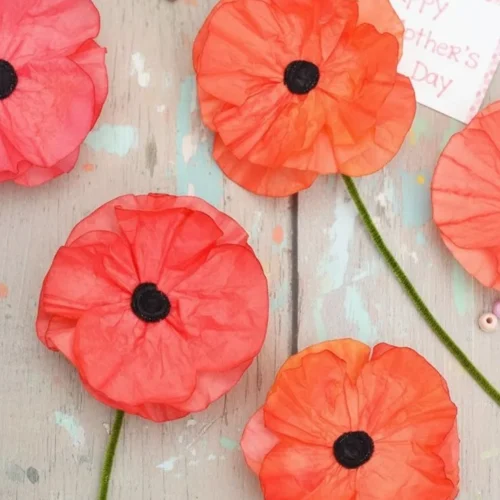 DIY paper flowers made from coffee filters for Mother's Day.