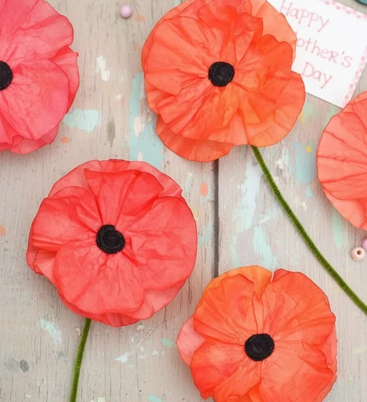 DIY paper flowers made from coffee filters for Mother's Day.