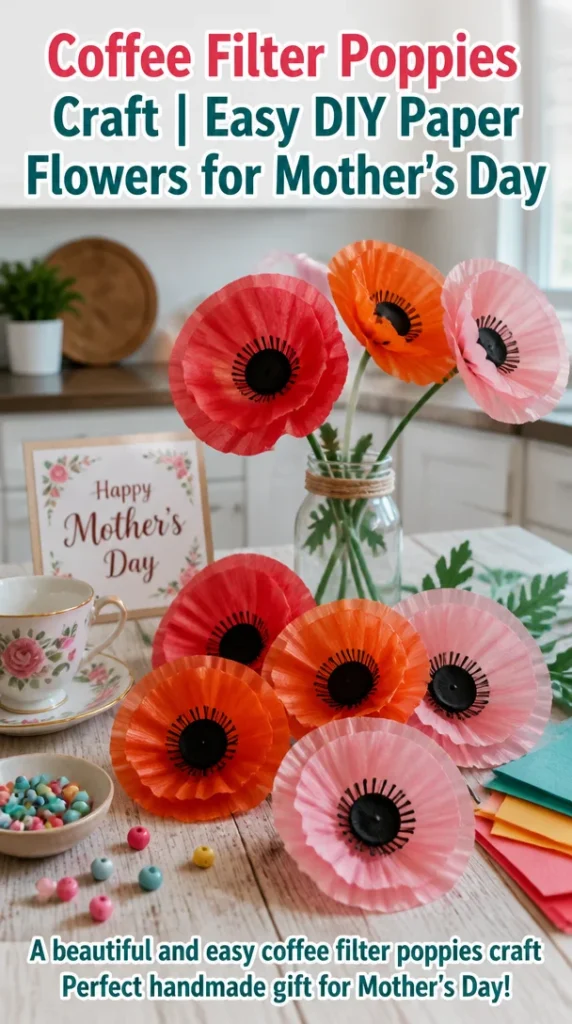 DIY coffee filter poppies craft project for making beautiful paper flowers.