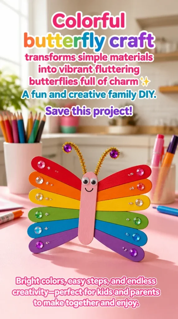 Colorful butterfly craft displaying vibrant butterflies made from simple materials