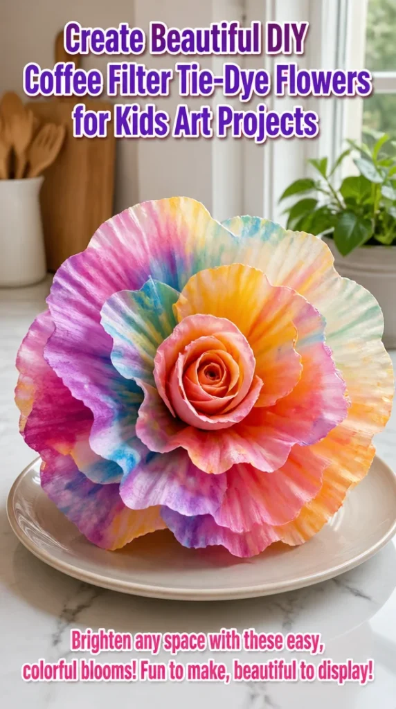 Colorful DIY coffee filter tie-dye flowers for kids' art projects