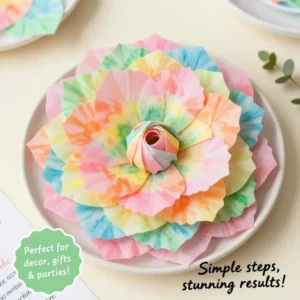 Colorful tie-dye flowers made from coffee filters