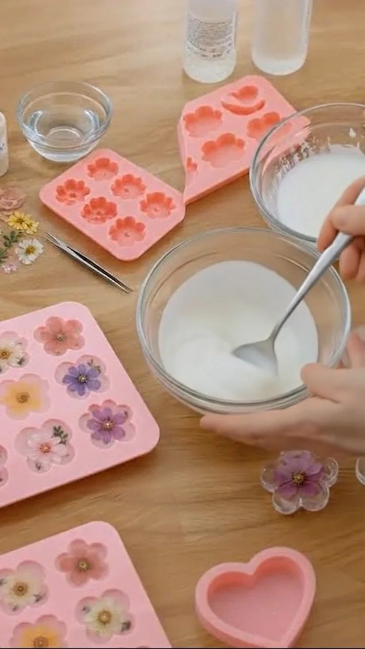 Crystal clear floral resin hearts preserve flowers inside glossy transparent designs ✨ A beautiful decorative DIY. Save this project! #ResinCraft #FloralDIY #HeartCraft #CreativeKids #DIYDecor #Handm...