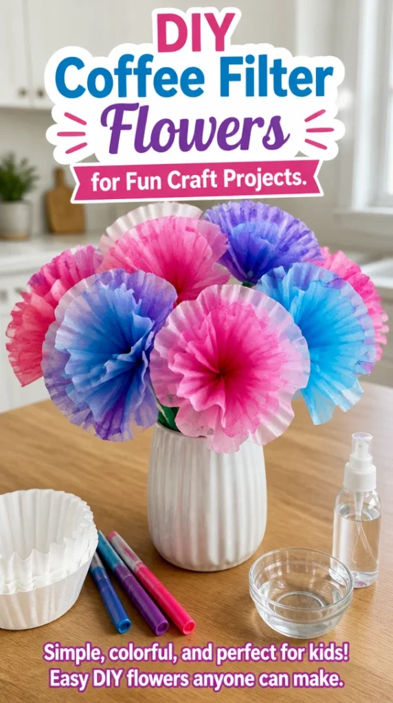 Colorful DIY coffee filter flowers for creative craft projects