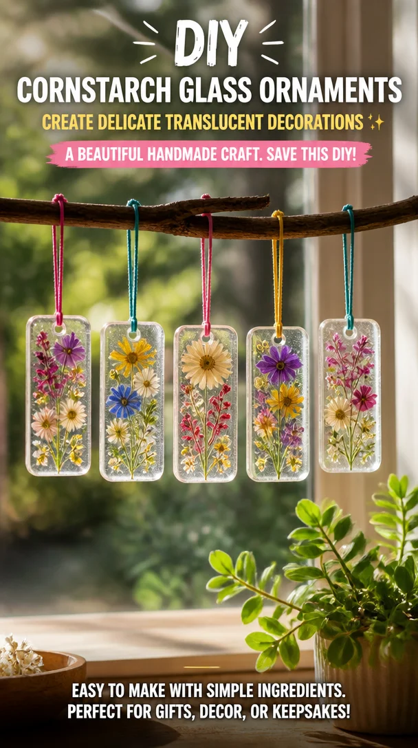 DIY cornstarch glass ornaments create delicate translucent decorations ✨ A beautiful handmade craft. Save this DIY!