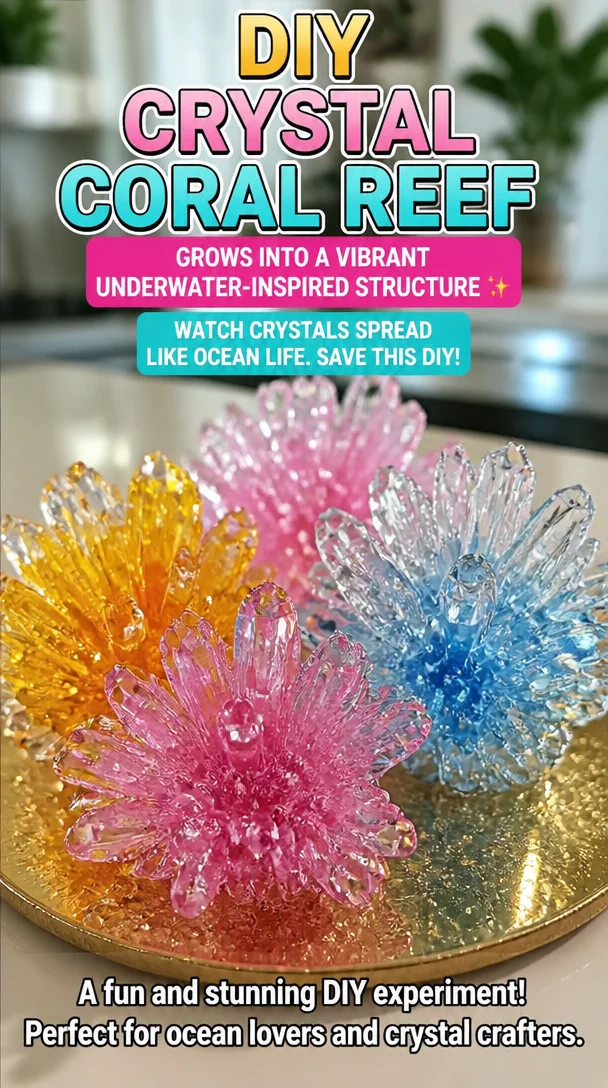 DIY crystal coral reef grows into a vibrant underwater-inspired structure ✨ Watch crystals spread like ocean life. Save this DIY!