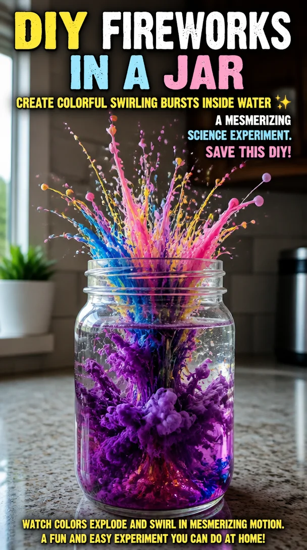 DIY fireworks in a jar create colorful swirling bursts inside water ✨ A mesmerizing science experiment. Save this DIY!