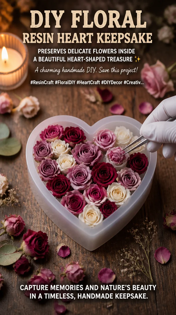 DIY floral resin heart keepsake preserves delicate flowers inside a beautiful heart-shaped treasure ✨ A charming handmade DIY. Save this project! #ResinCraft #FloralDIY #HeartCraft #DIYDecor #Creativ...