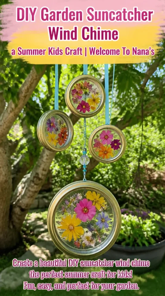 DIY garden suncatcher wind chime craft for kids during summer