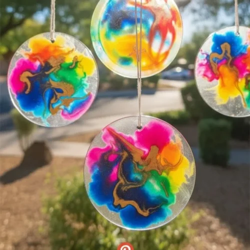 Colorful DIY Glue Sun Catcher craft project for kids