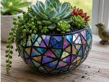 DIY Iridescent Mosaic Succulent Planter