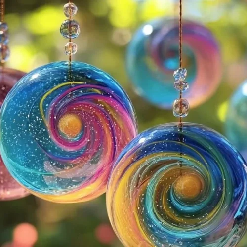 DIY lava lamp sun catcher with vibrant colors and flowing liquid designs.