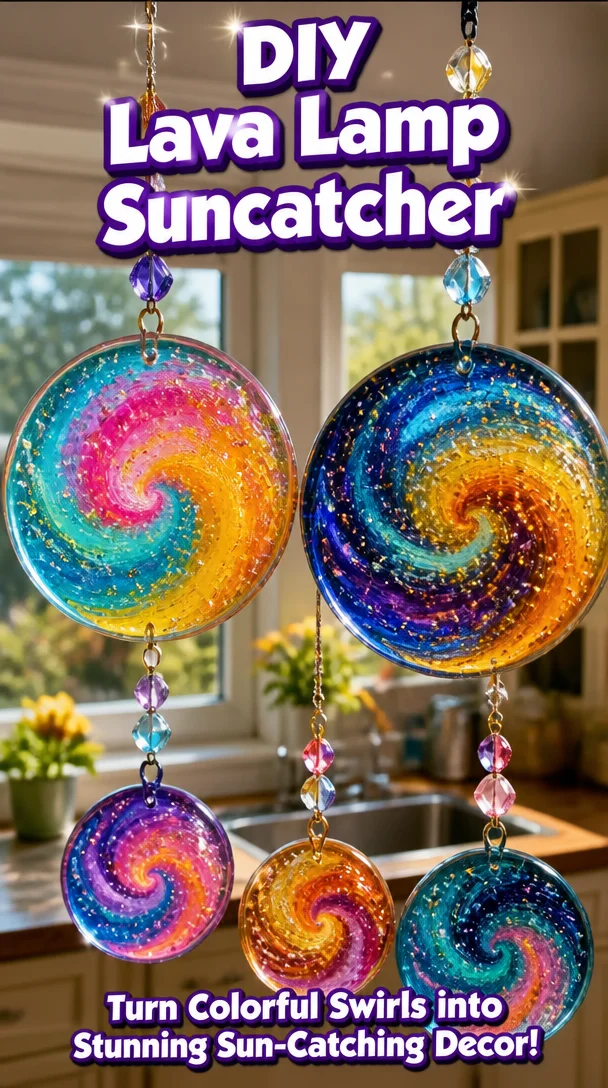 DIY lava lamp suncatcher project with colorful liquid and light effects