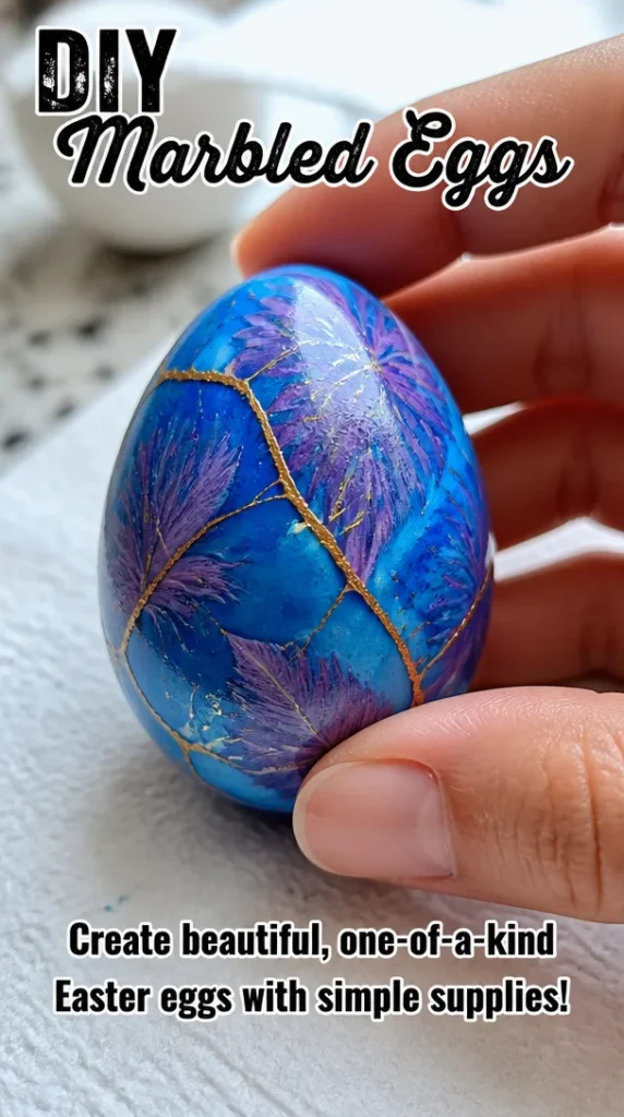 DIY marbled eggs in vibrant colors for Easter decoration