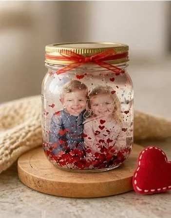 DIY Photo Glitter Snow Globe Jar
