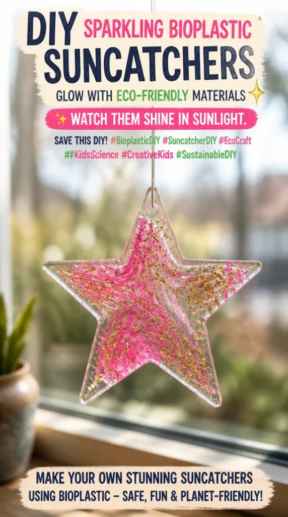 DIY bioplastic suncatchers that shimmer in sunlight using eco-friendly materials.
