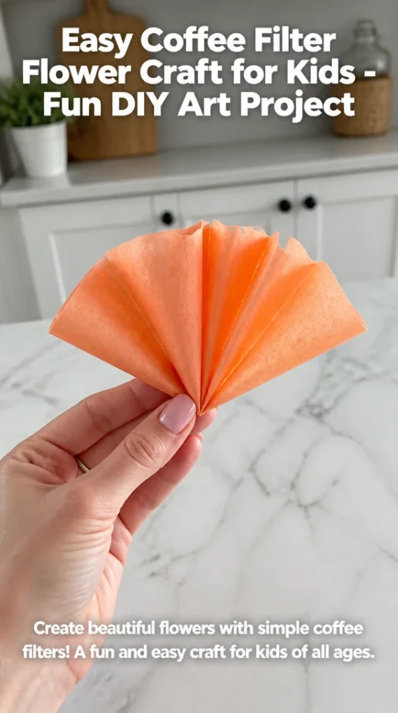 Colorful coffee filter flower craft made by kids for DIY art project.