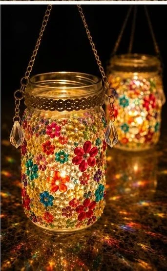 Floral Gem Mason Jar Lantern