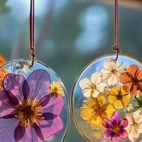 Colorful flower sun catcher reflecting sunlight in a room