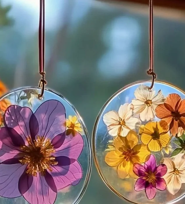 Colorful flower sun catcher reflecting sunlight in a room
