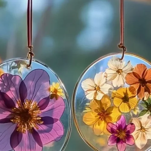 DIY flower sun catchers made from clear glue for vibrant home decor