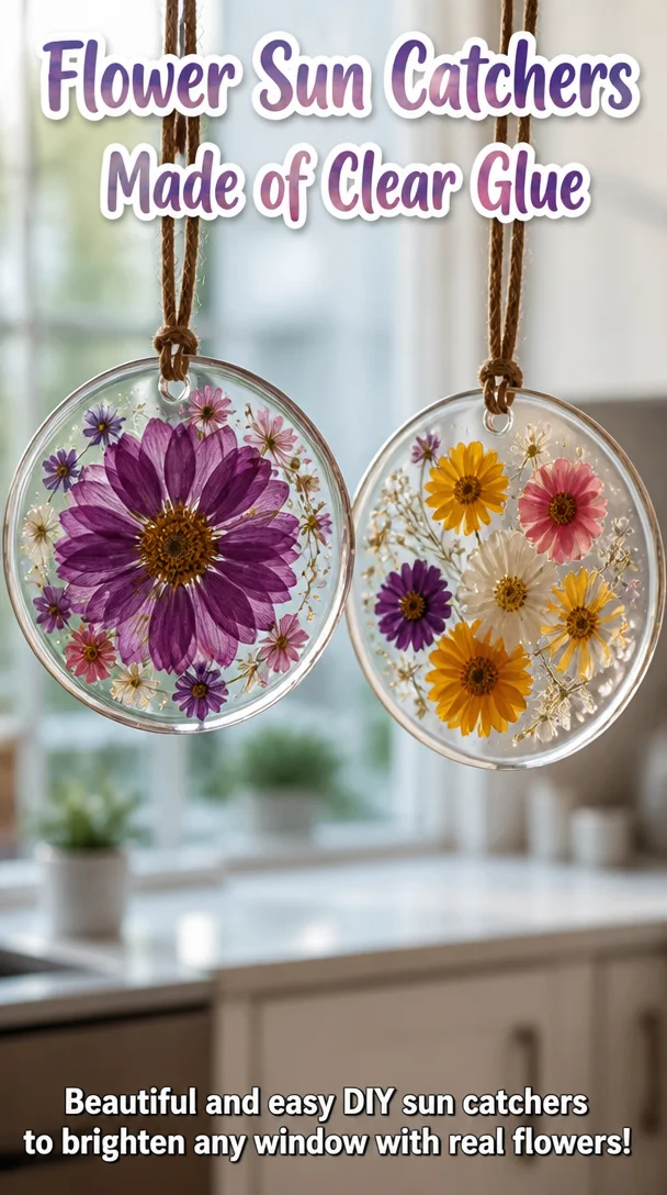 Flower Sun Catchers Made of Clear Glue