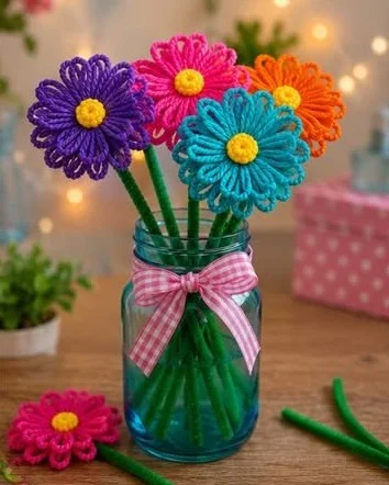 Fork Yarn Flowers Bouquet