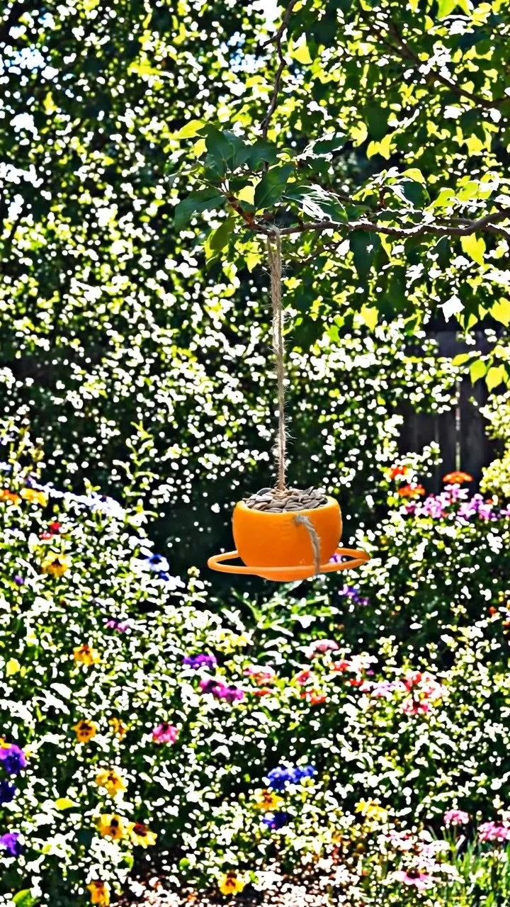 Fruit and grain bird feeders attract beautiful birds with a fun nature-inspired DIY ✨ A simple outdoor craft families love. Save this project! #BirdFeederDIY #NatureCraft #KidsActivities #CreativeKid