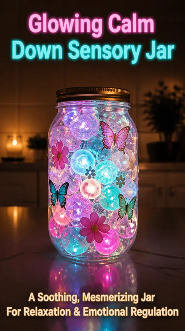 Glowing calm down sensory jar for relaxation and mindfulness