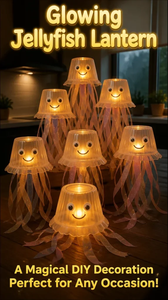 A beautiful glowing jellyfish lantern illuminating a dark space.