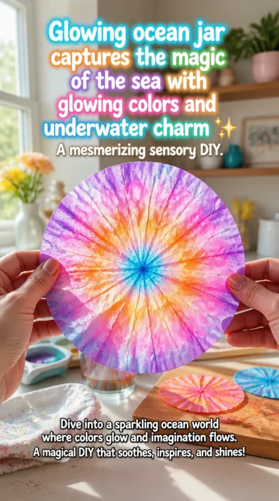 DIY glowing ocean jar featuring vibrant colors and underwater charm
