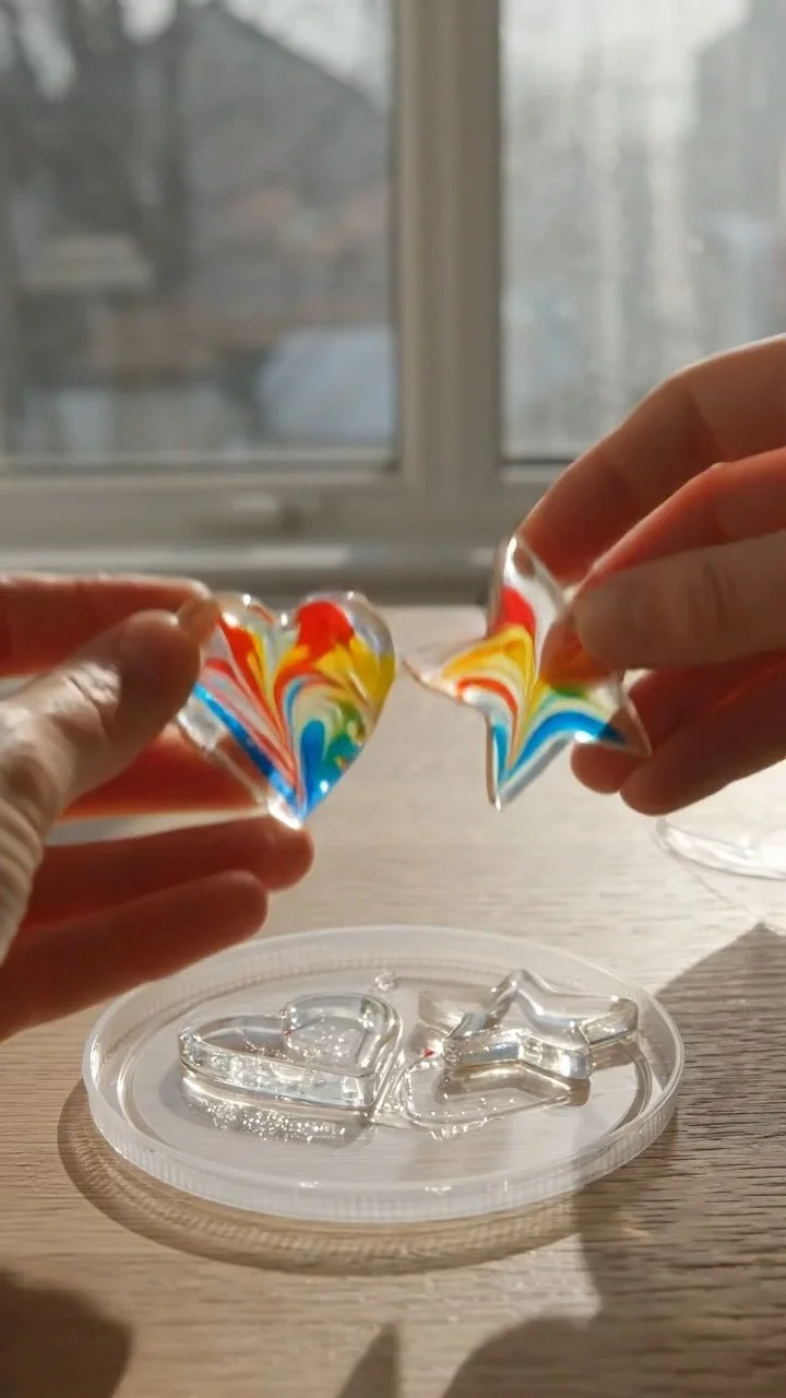Glue suncatchers dry into beautiful translucent designs that shine in sunlight ✨ Save this easy DIY!