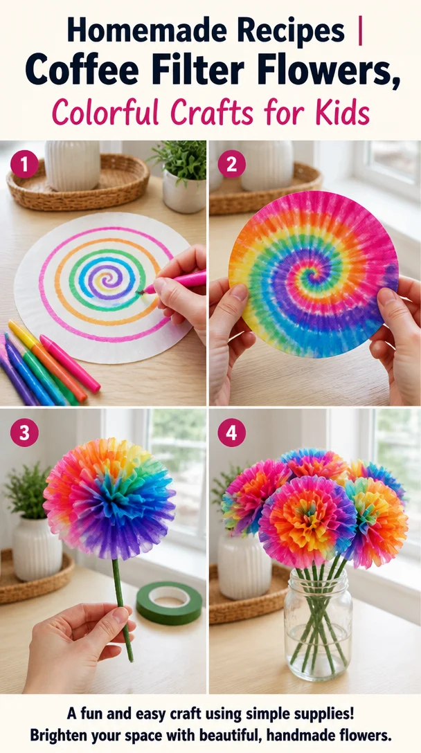 Homemade Recipes | Coffee Filter Flowers, Colorful Crafts for Kids