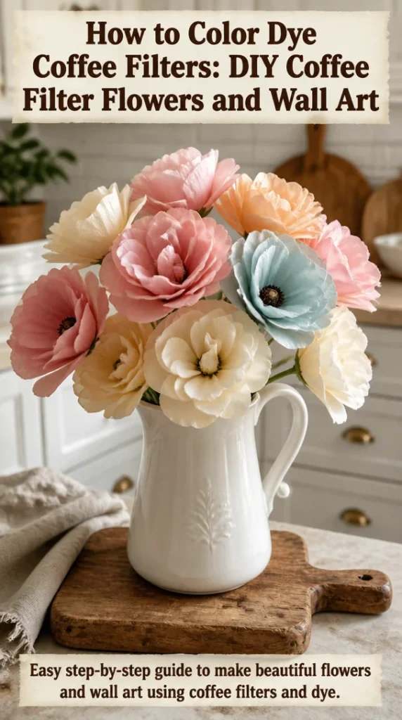 DIY coffee filter flowers and colorful wall art made with dyed coffee filters
