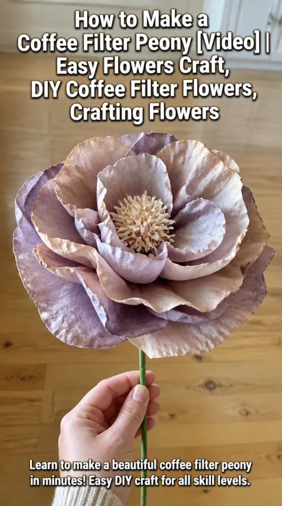 DIY coffee filter peony flowers made from colorful coffee filters.