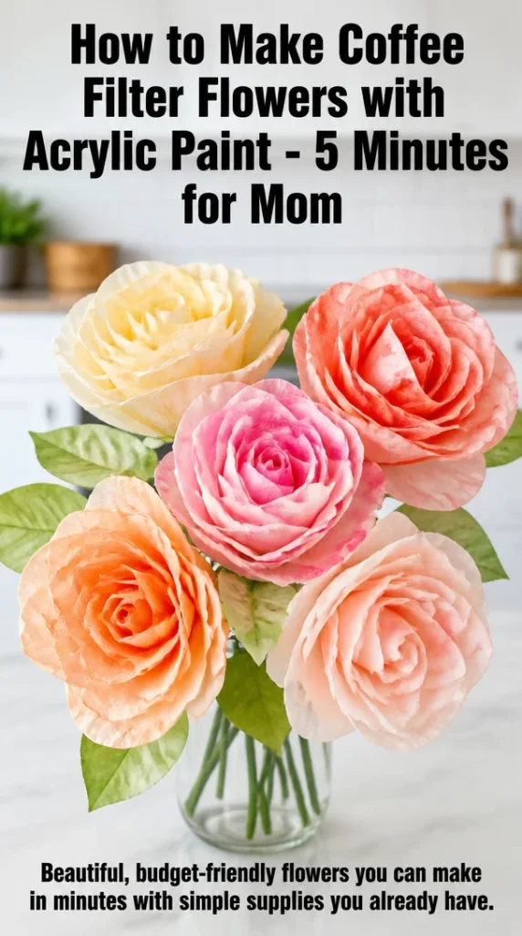 Colorful coffee filter flowers crafted with acrylic paint.