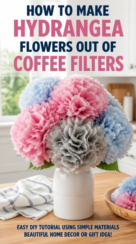 DIY hydrangea flowers made from coffee filters