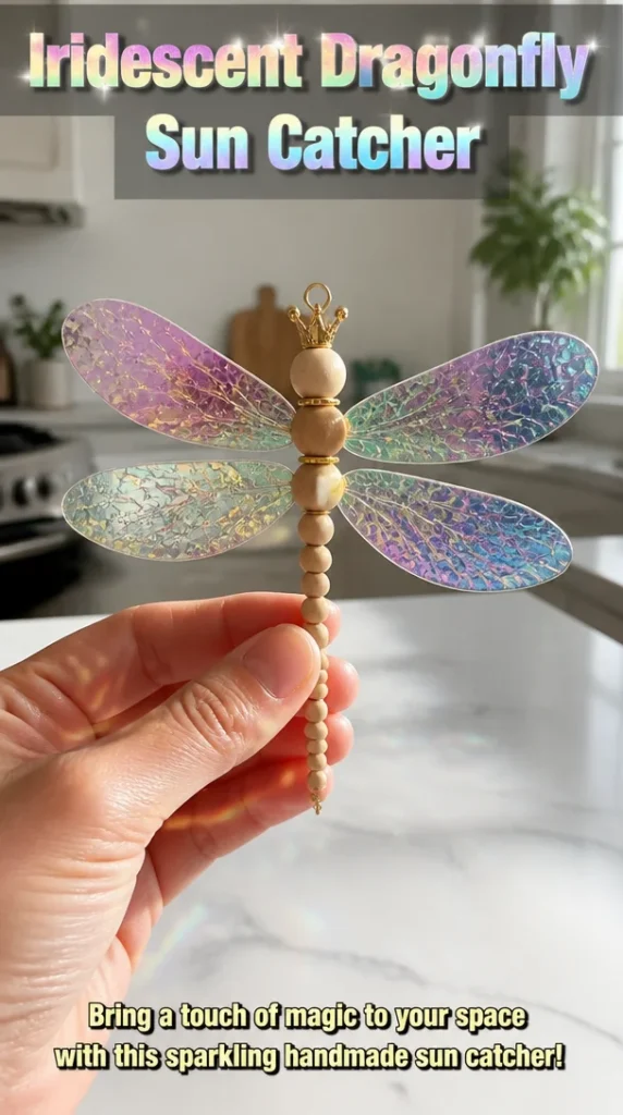 Iridescent dragonfly sun catcher reflecting sunlight