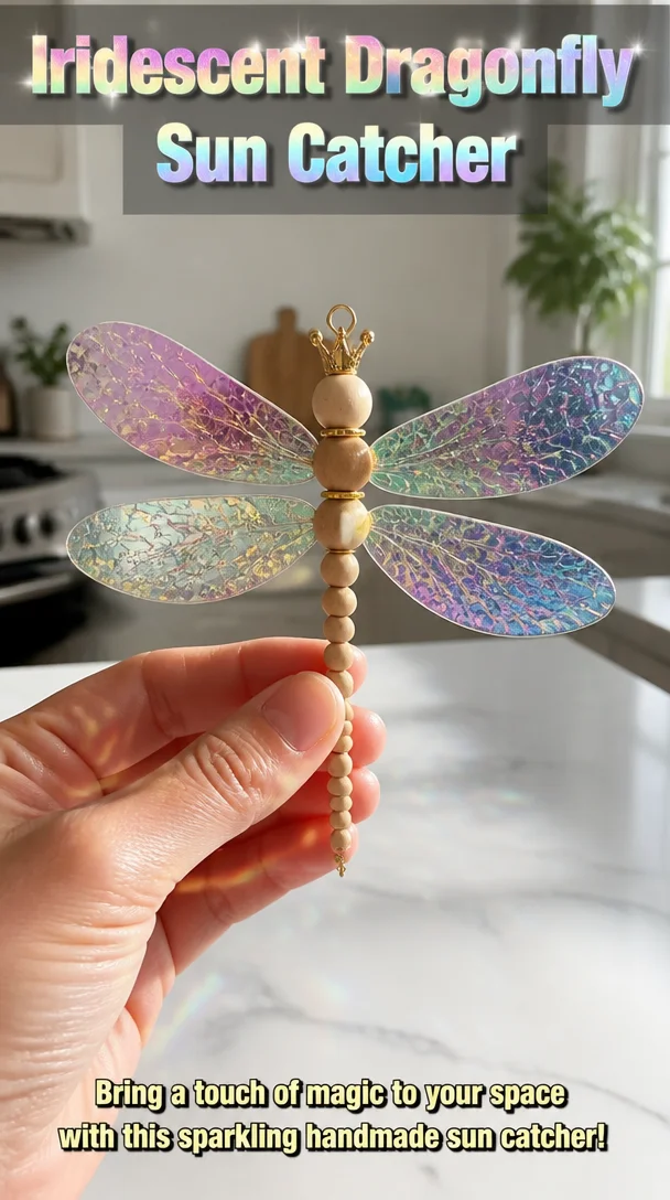 Iridescent dragonfly sun catcher reflecting sunlight